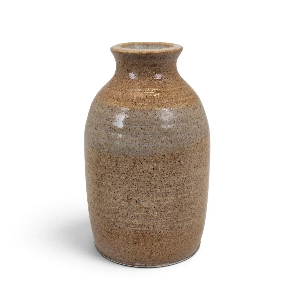 Signed Hartman Studio Pottery Vase 2003 Hand Thrown Stoneware Speckled Brown 5